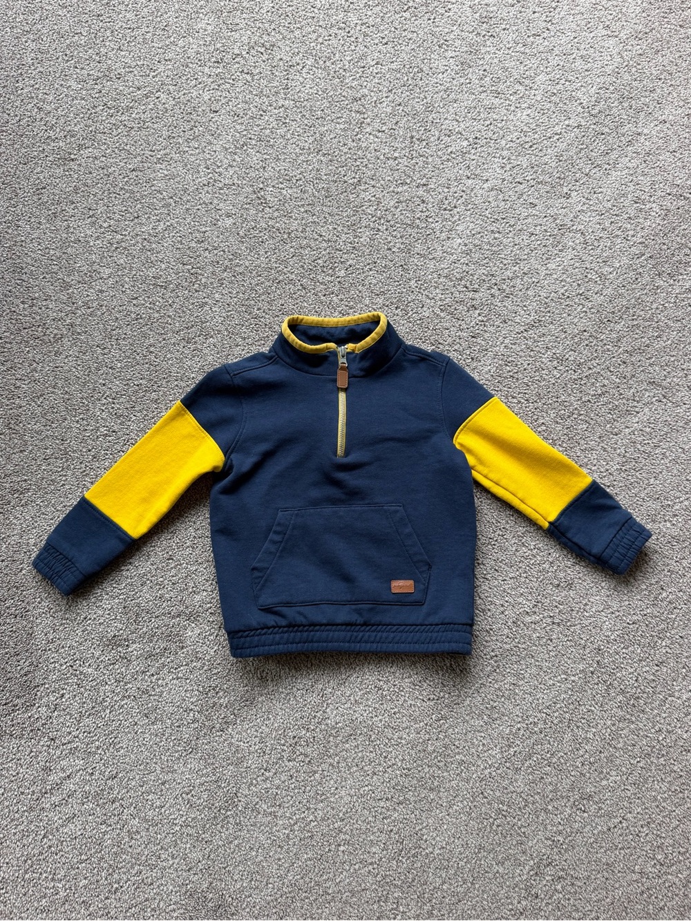 7 For All Mankind Navy and Yellow Quarter-Zip Pullover Hoodie